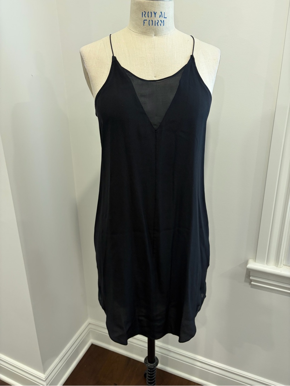 Trouve Black Slip Dress with Sheer V-Neck Inset